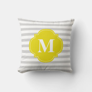 Coussin Gris et rayures jaunes Monogramme