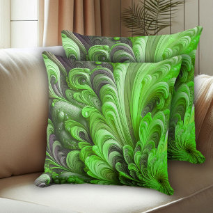 Coussin Gris et vert sculpté Floral et Motif de plume