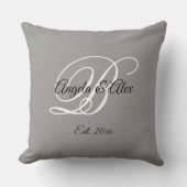 Coussin Gris Fancy Mariage Anniversaire Monogramme (Recto)