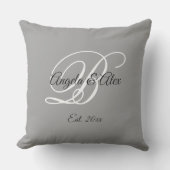 Coussin Gris Fancy Mariage Anniversaire Monogramme (Recto)