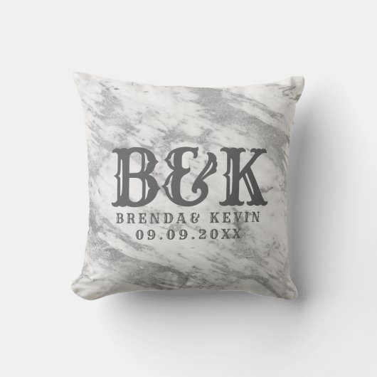 Coussin Gris Faux Marbre Mariage Monogrammes (Recto)