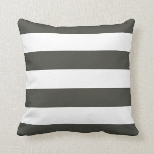 Coussin gris foncé et blanc rayé