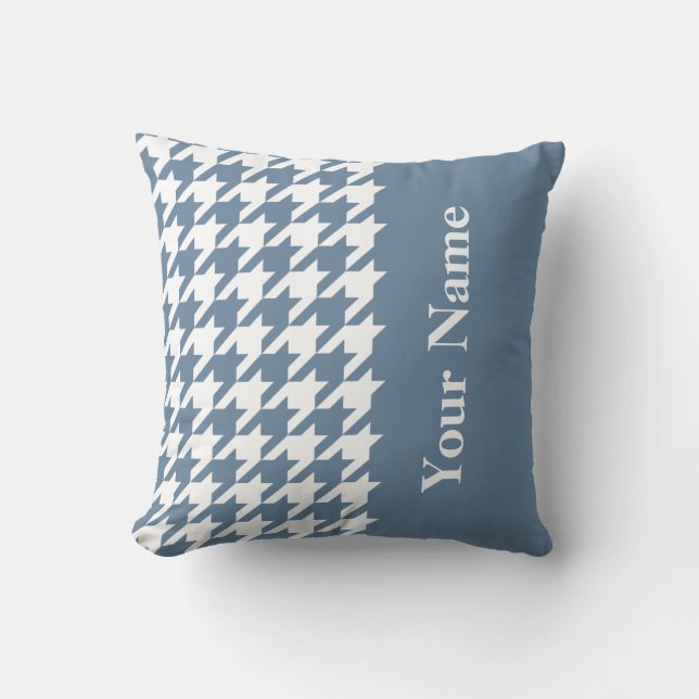 Coussin Gris Français Élégant Houndstooth avec nom (Recto)