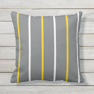 Coussin Gris Jaune et blanc mince bandes verticales