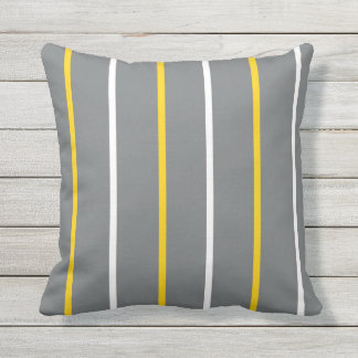 Coussin Gris Jaune et blanc mince bandes verticales