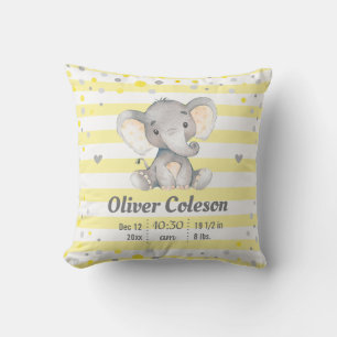Coussin Gris Jaune Rayé Elephant Bébé Statistiques Nursery