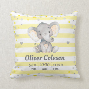 Coussin Gris Jaune Rayé Elephant Bébé Statistiques Nursery