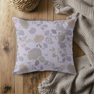 Coussin Gris Lavande Violet Poussiéreux Floral Moderne de