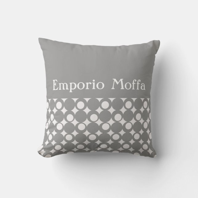 Coussin Gris Mod Ball Design @ Emporio Moffa avec texte (Recto)