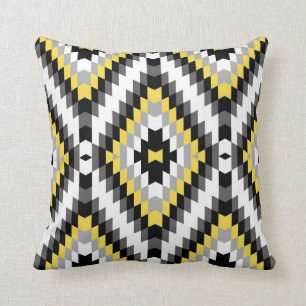 Coussin Gris moderne de jaune de motif de Kilim