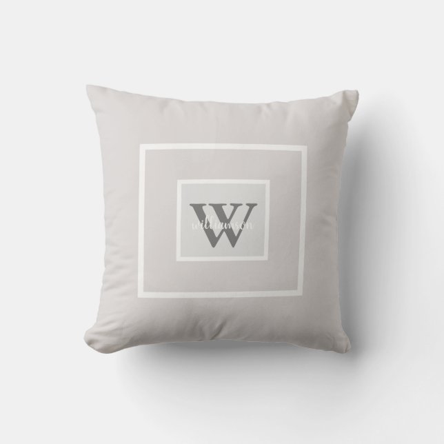 Coussin Gris moderne simple initial et nom (Recto)