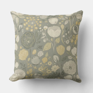 Coussin Gris Moyen Beurre Jaune Crème Floral Moderne