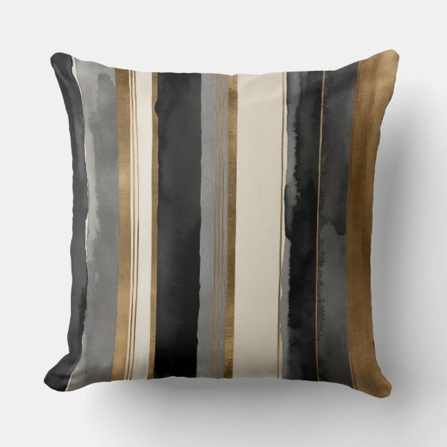 Coussin Gris noir beige et rayures dorées (Recto)
