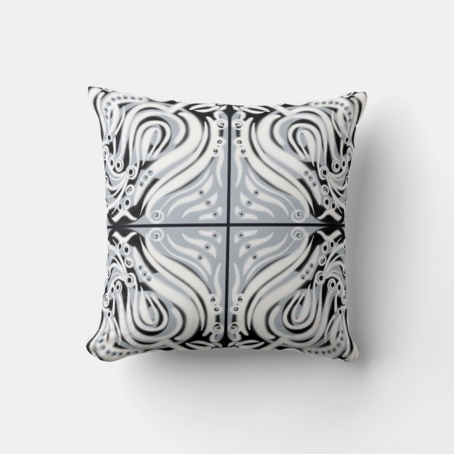Coussin Gris Noir Blanc Abstrait Motif Bouclé  (Recto)