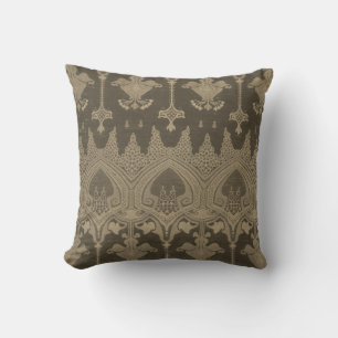 Coussin Gris Or Motif Damassé Brocart Vintage