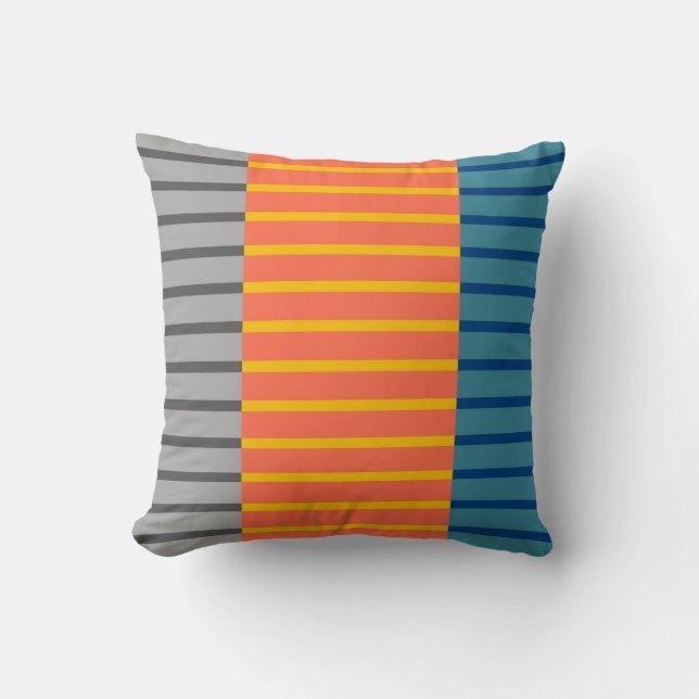 Coussin Gris, Orange, Rayures Bleues Conception Artistique (Recto)