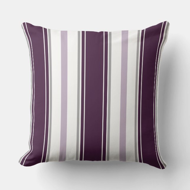 Coussin Gris Plum Lavender Gris Blancs verticaux | (Recto)