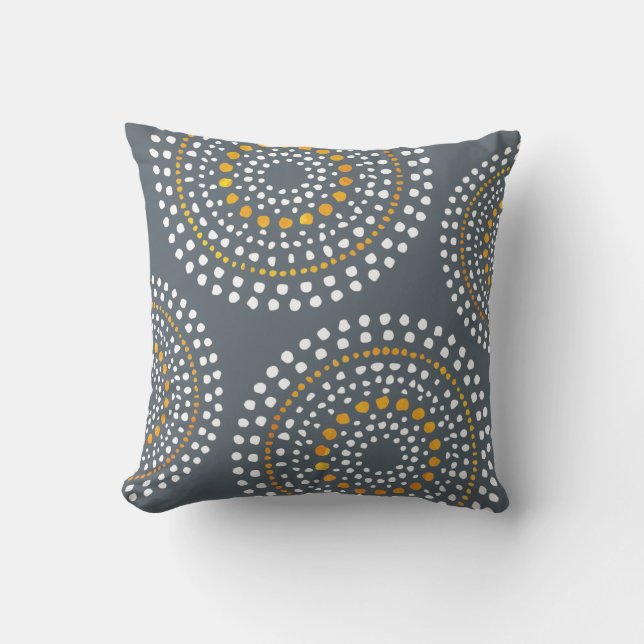 Coussin Gris primitif d'or de motif de mosaïque de Boho (Recto)