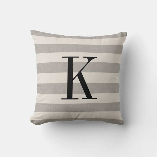 Coussin Gris rayures Monogramme | Ferme moderne (Recto)