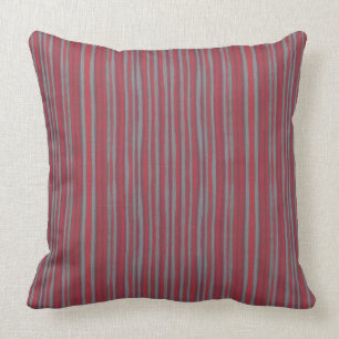 Coussin Gris & rayures rouges, motif rayé, rayures étroite