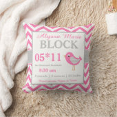 Coussin gris rose de faire-part de bébé d'oiseau (Couverture)