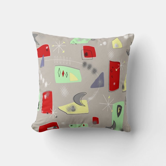 Coussin Gris rouge de boomerangs atomiques modernes de la (Recto)