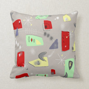 Coussin Gris rouge de boomerangs atomiques modernes de la