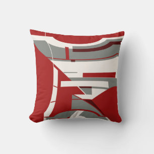 Coussin Gris Rouge Foncé Géométrique Art Contemporain Abst