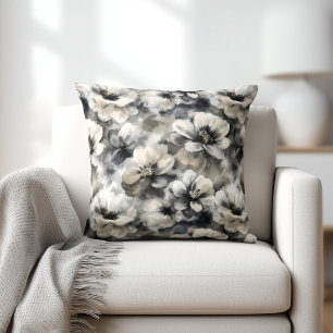 Coussin Gris rustique et floral beige