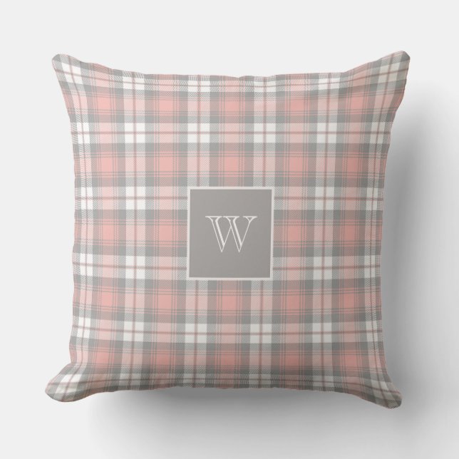 Coussin Gris tendre Rose Monogram Gingham Fillette Carreau (Recto)