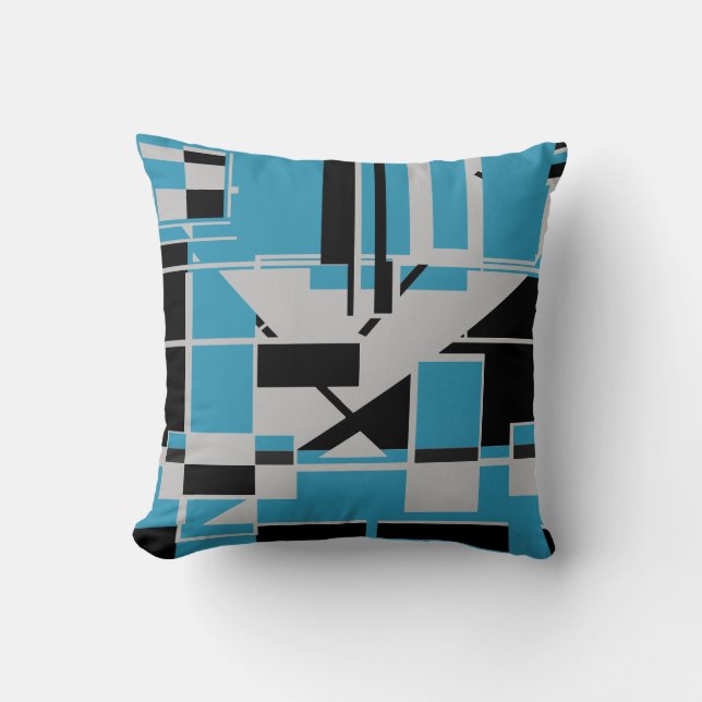 Coussin Gris Turquoise Noir Géométrique Abstrait Labyrinth (Recto)