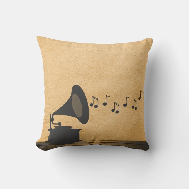 Coussin Gris Vintage Gramophone (Recto)