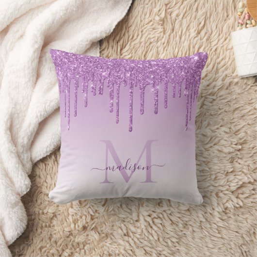 Coussin Grisette Violet Paillettes Glam Monogramme Script (Couverture)