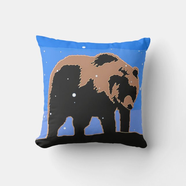 Coussin Grizzly Bear en hiver - Art original de la faune (Recto)