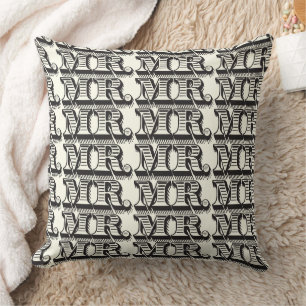 Coussin Groom Black and Ivory M. Motif de typographie