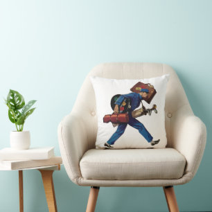 Coussin Groom d'étage vintage en uniforme, valise et club