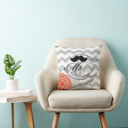 Coussin Groom Mustache M. Coral Grey Zig Zag Floral (Chaise)