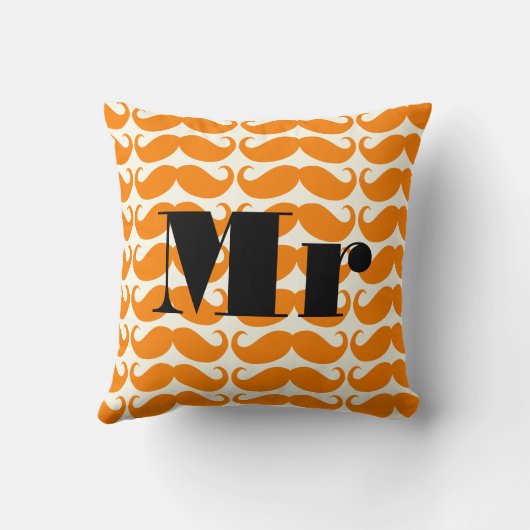 Coussin Groom Orange et ivoire M. Mustache Patten (Verso)