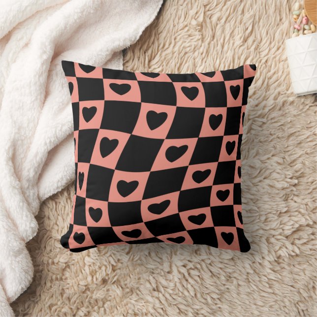 Coussin Groovy psychédélique Rétro cœur Damier, (Couverture)