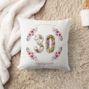 Coussin Gros 30e anniversaire Photo Collage Rose Fleur Bla