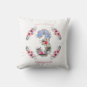 Coussin Gros 3ème anniversaire fille photo Collage Fleur r