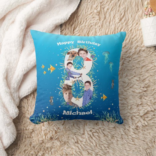 Coussin Gros 8 Anniversaire Photo Collage Sous La Mer (Couverture)