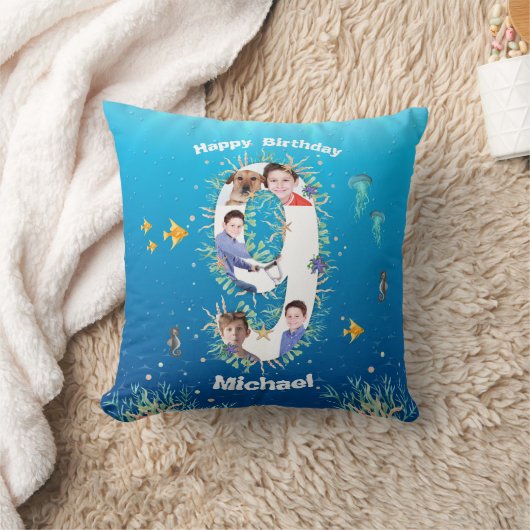 Coussin Gros 9e anniversaire Collage photo sous la mer (Couverture)
