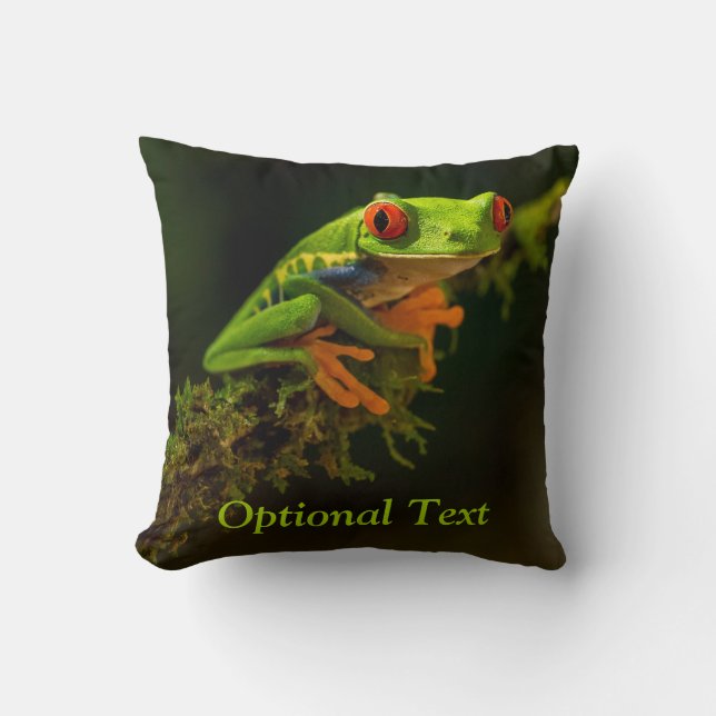 Coussin Gros plan d'une grenouille à arbre rouge #1 (Recto)