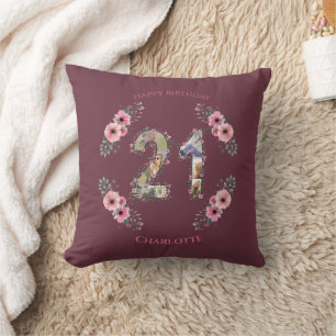 Coussin Grosse 21e anniversaire Photo Collage Rose Flower 