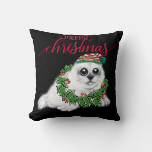 Coussin Grosse de phoque blanc de Noël, animal arctique fe