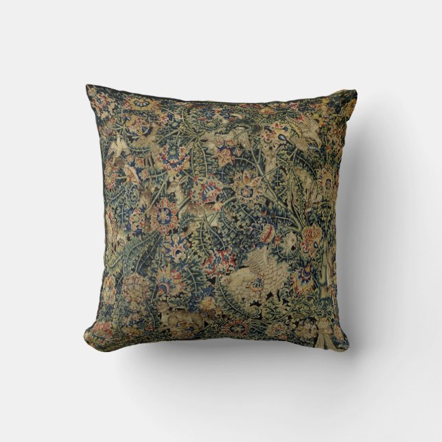 Coussin Grosse Feuille Verdure & Animaux Tapisserie Renais (Recto)