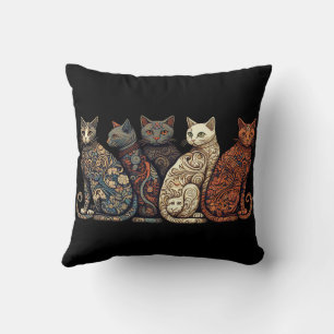 Coussin Groupe de chats en papier peint victorien