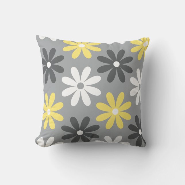 Coussin Groupe de Fleurs Gris et Jaune (Recto)