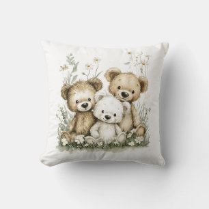 Coussin Groupe d'ours en peluche à l'aquarelle mignon